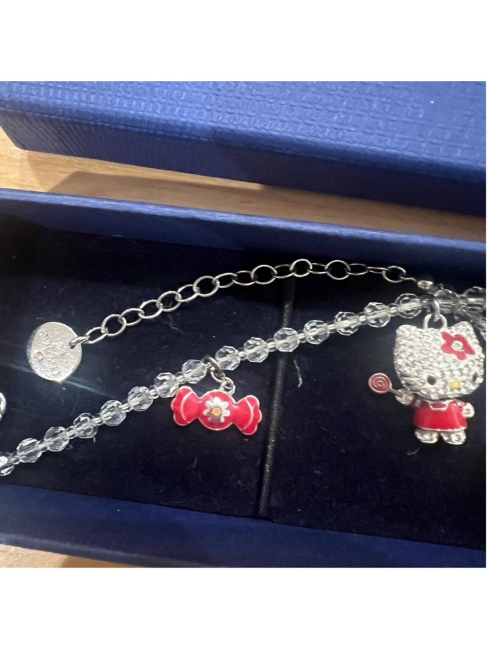 Hello Kitty x Swarovski Lollipop Crystal Bracelet RARE Vintage Charm Silver Red